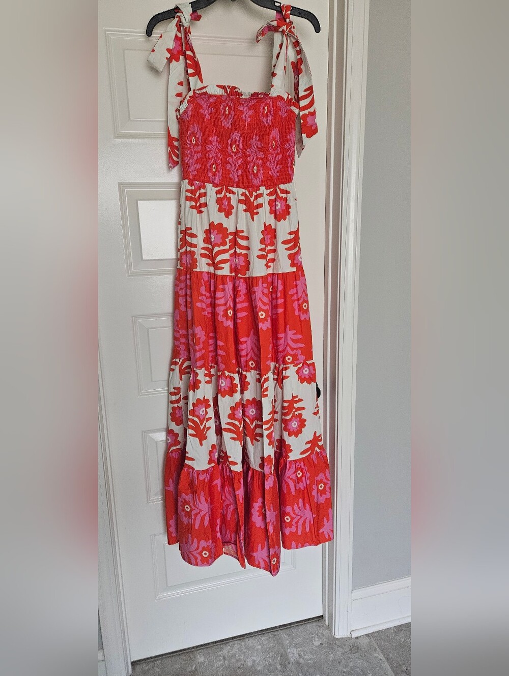 VICI Tiered Floral Maxi Skirt in Red and Pink
